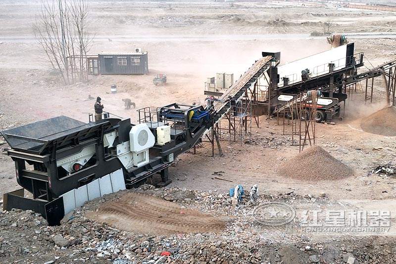 建筑垃圾破碎機(jī)-輪胎式移動(dòng)破碎站，雙機(jī)聯(lián)合